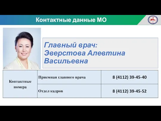 Главный врач: Эверстова Алевтина Васильевна Контактные данные МО