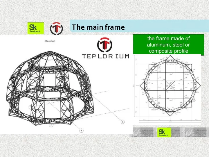 The main frame the frame made of aluminum, steel or composite profile