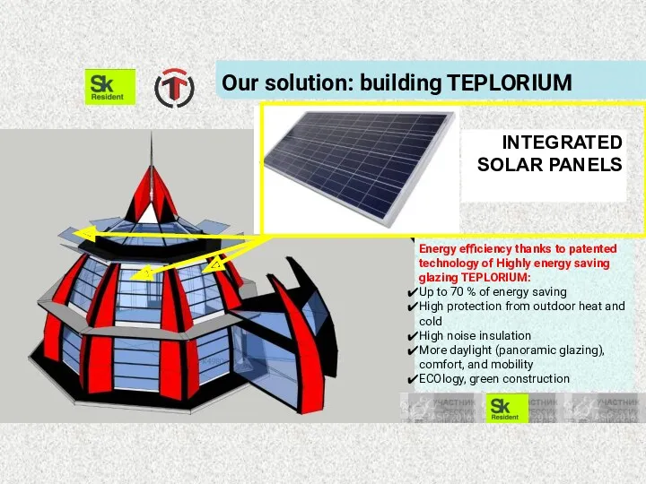 Our solution: building TEPLORIUM INTEGRATED SOLAR PANELS Energy efficiency thanks