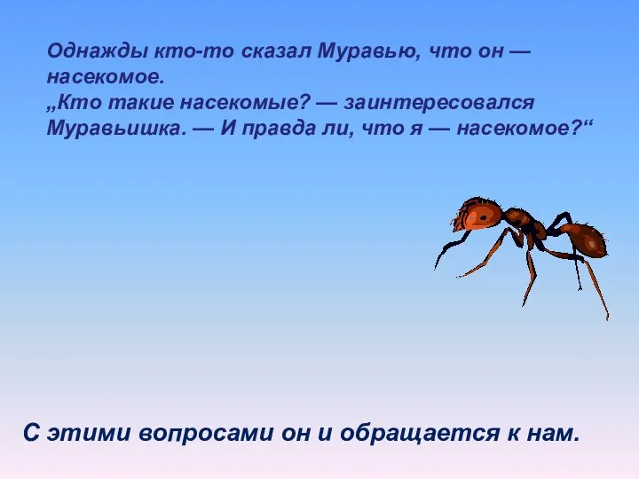 Однажды кто-то сказал Муравью, что он — насекомое. „Кто такие