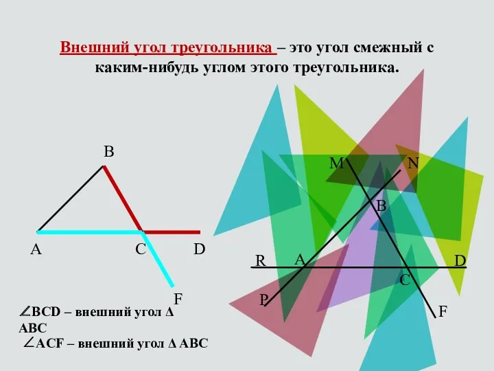 Внешний угол треугольника – это угол смежный с каким-нибудь углом