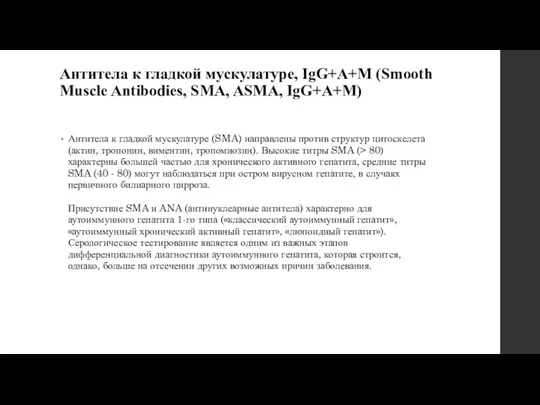 Антитела к гладкой мускулатуре, IgG+A+M (Smooth Muscle Antibodies, SMA, ASMA, IgG+A+M) Антитела к