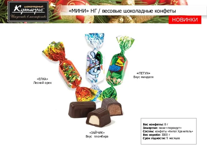 «МИНИ» НГ / весовые шоколадные конфеты Вес конфеты: 8 г