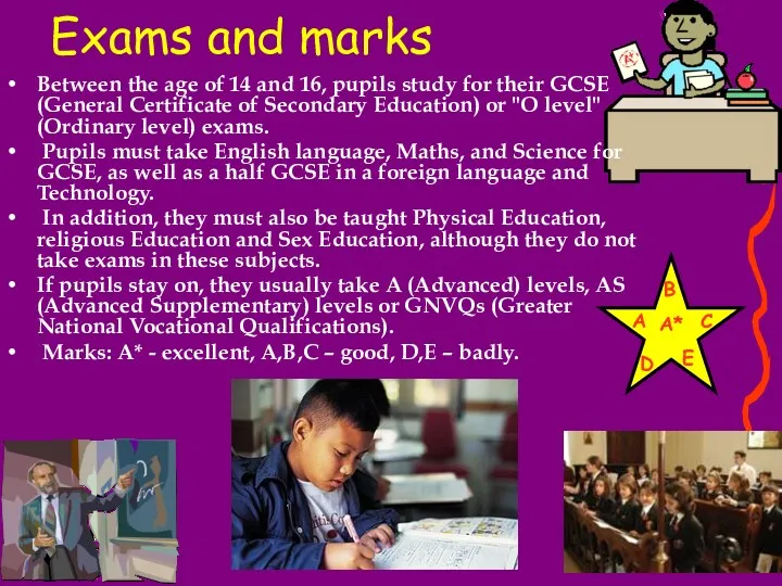 Exams and marks Between the age of 14 and 16,