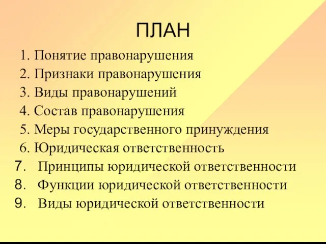 ПЛАН 1. Понятие правонарушения 2. Признаки правонарушения 3. Виды правонарушений