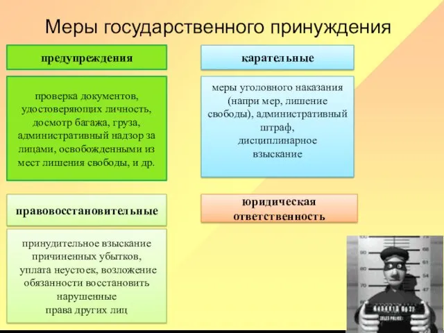 правовосстановительные карательные принудительное взыскание причиненных убытков, уплата неустоек, возложение обязанности