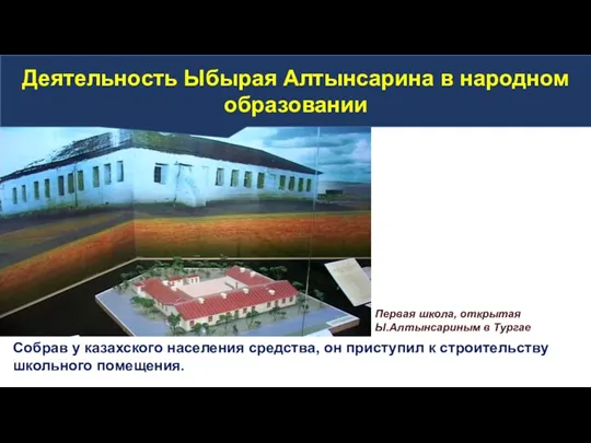 Собрав у казахского населения средства, он приступил к строительству школьного