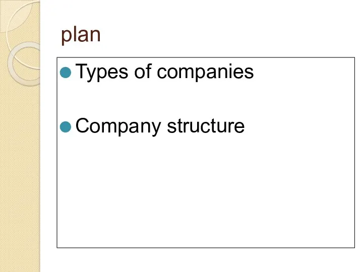 plan Types of companies Company structure