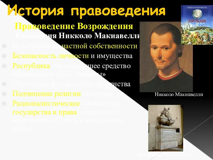 История правоведения Правоведение Возрождения Концепция Никколо Макиавелли Незыблемость частной собственности