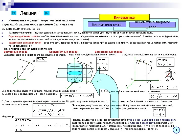 Лекция 1 Кинематика – раздел теоретической механики, изучающий механическое движение