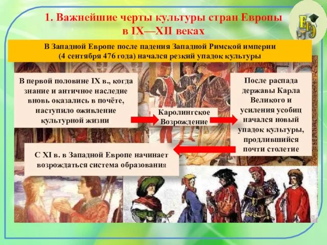 1. Важнейшие черты культуры стран Европы в IX—XII веках В