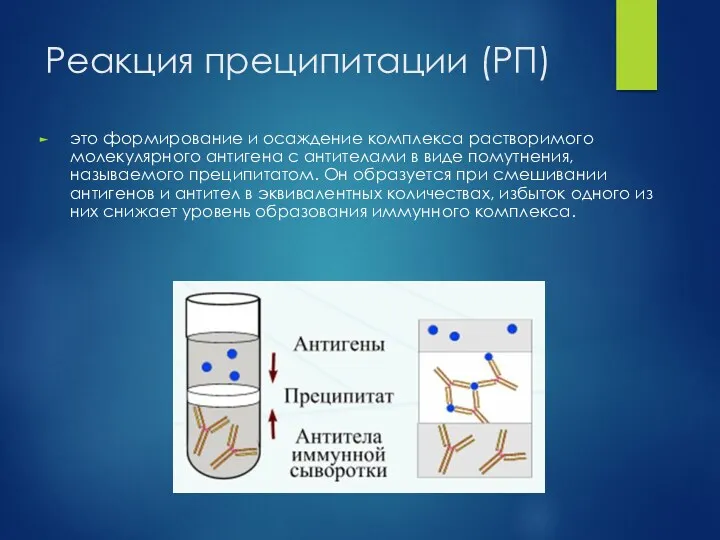 Реакция преципитации (РП) это формирование и осаждение комплекса растворимого молекулярного