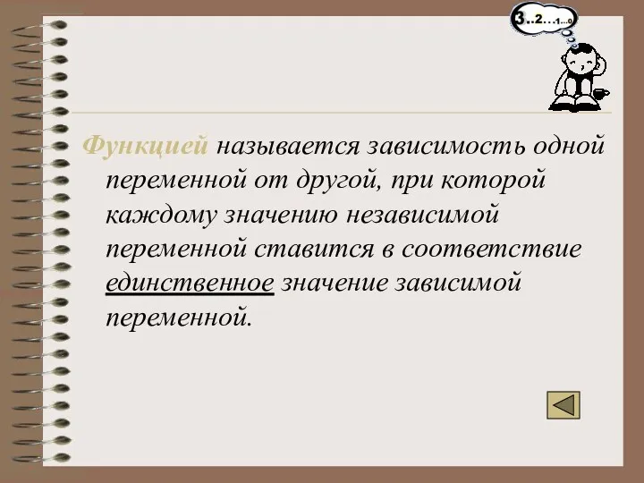 Функцией называется зависимость одной переменной от другой, при которой каждому