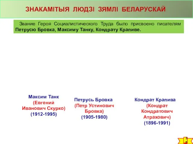 ЗНАКАМІТЫЯ ЛЮДЗІ ЗЯМЛІ БЕЛАРУСКАЙ Звание Героя Социалистического Труда было присвоено