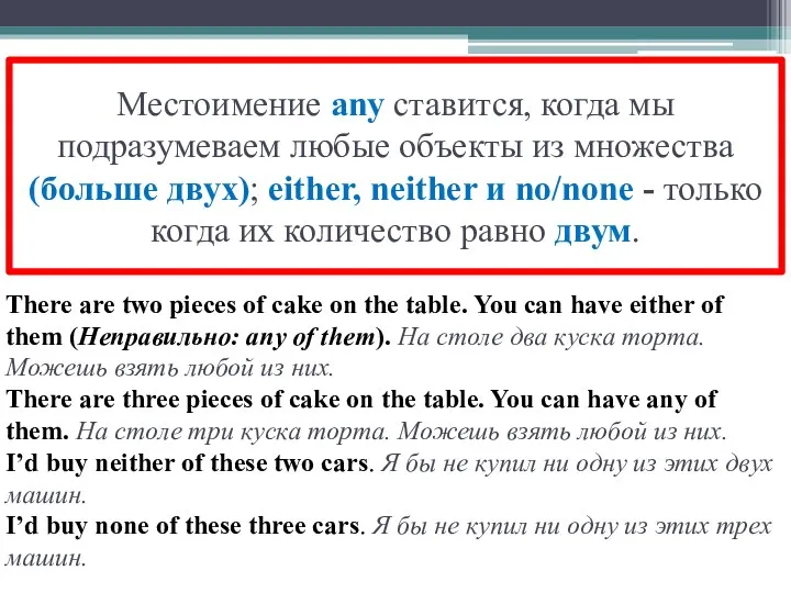 Местоимение any ставится, когда мы подразумеваем любые объекты из множества