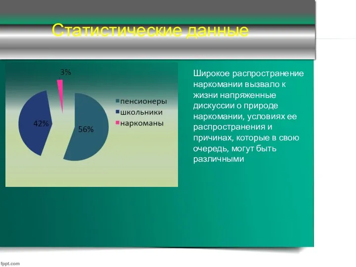 Статистические данные Широкое распространение наркомании вызвало к жизни напряженные дискуссии