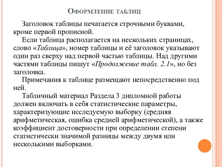 Заголовок таблицы печатается строчными буквами, кроме первой прописной. Если таблица