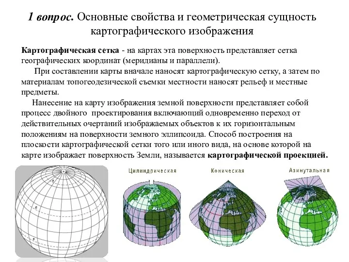 1 вопрос. Основные свойства и геометрическая сущность картографического изображения Картографическая