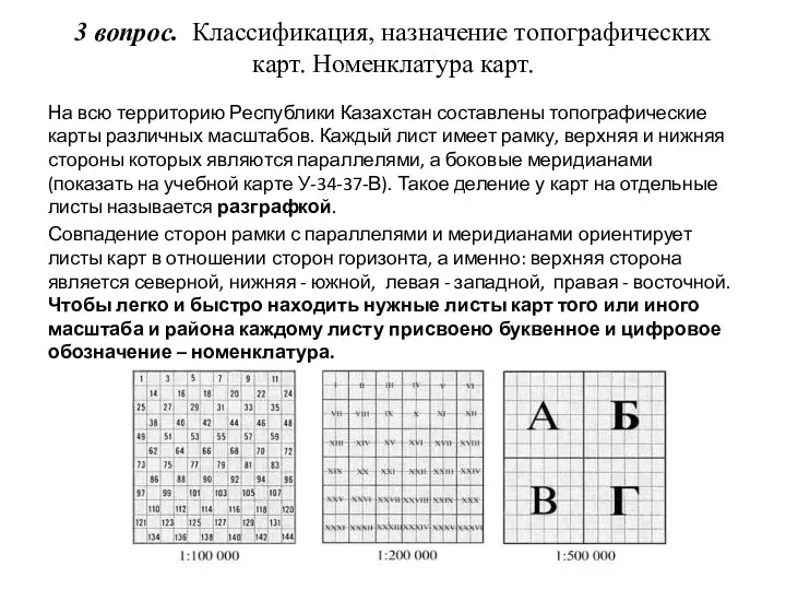 3 вопрос. Классификация, назначение топографических карт. Номенклатура карт. На всю