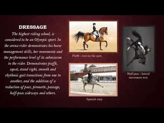 DRESSAGE The highest riding school, is considered to be an