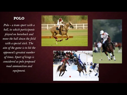POLO Polo - a team sport with a ball, in
