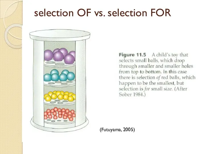selection OF vs. selection FOR (Futuyama, 2005)