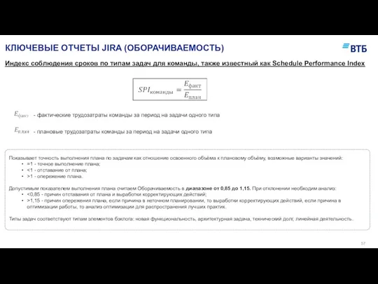 КЛЮЧЕВЫЕ ОТЧЕТЫ JIRA (ОБОРАЧИВАЕМОСТЬ) Показывает точность выполнения плана по задачам