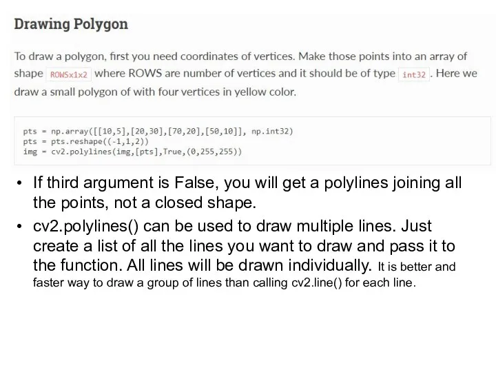 If third argument is False, you will get a polylines joining all the