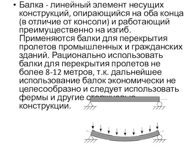 Балка - линейный элемент несущих конструкций, опирающийся на оба конца