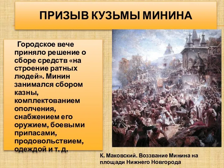 ПРИЗЫВ КУЗЬМЫ МИНИНА Городское вече приняло решение о сборе средств