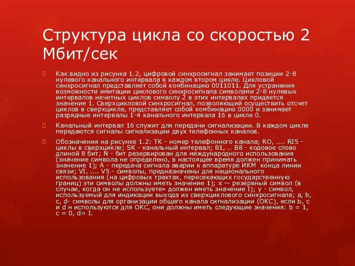 Структура цикла со скоростью 2 Мбит/сек Как видно из рисунка