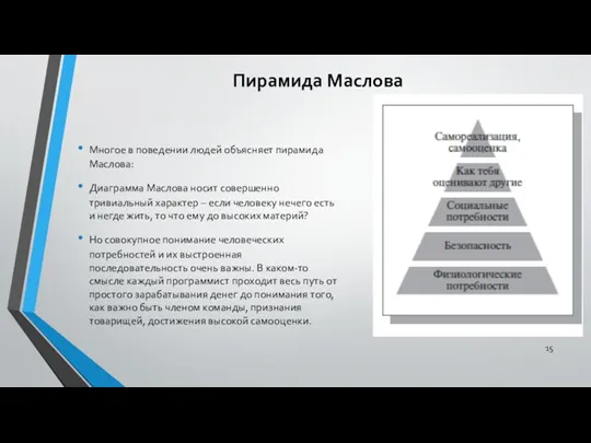 Пирамида Маслова Многое в поведении людей объясняет пирамида Маслова: Диаграмма Маслова носит совершенно