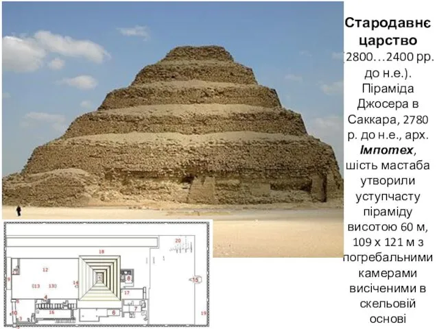 Стародавнє царство (2800…2400 рр. до н.е.). Піраміда Джосера в Саккара, 2780 р. до