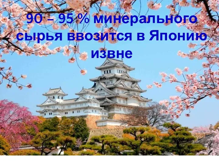 90 – 95 % минерального сырья ввозится в Японию извне