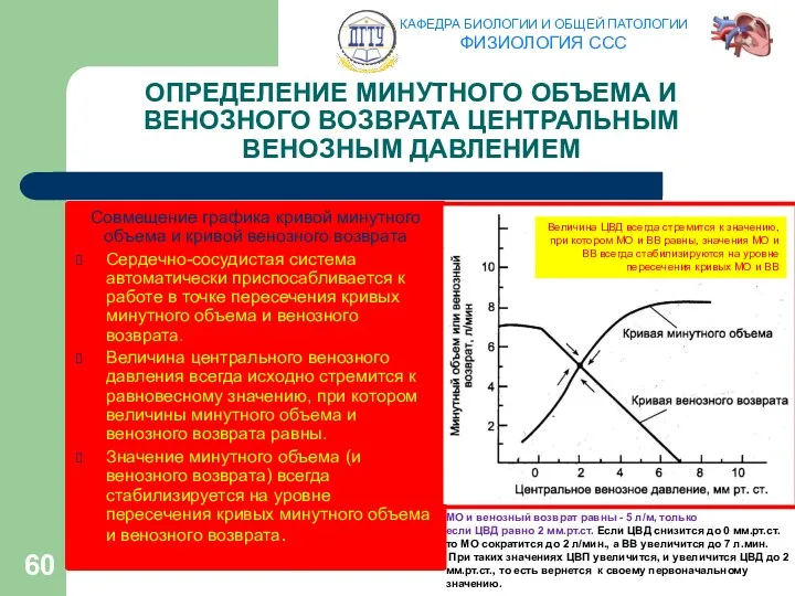 ОПРЕДЕЛЕНИЕ МИНУТНОГО ОБЪЕМА И ВЕНОЗНОГО ВОЗВРАТА ЦЕНТРАЛЬНЫМ ВЕНОЗНЫМ ДАВЛЕНИЕМ Совмещение графика кривой минутного