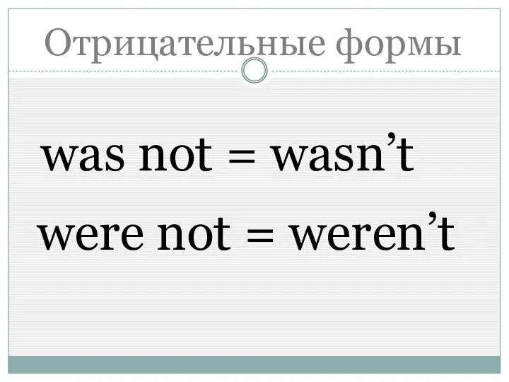 Отрицательные формы was not = wasn’t were not = weren’t