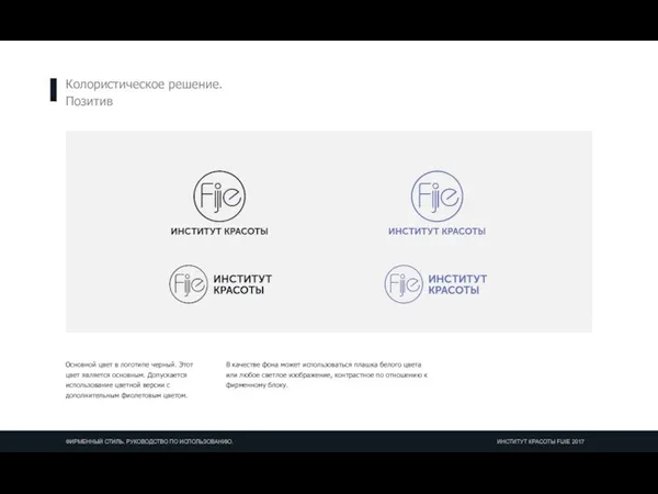 Колористическое решение. Позитив Основной цвет в логотипе черный. Этот цвет