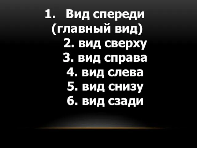 Вид спереди (главный вид) 2. вид сверху 3. вид справа