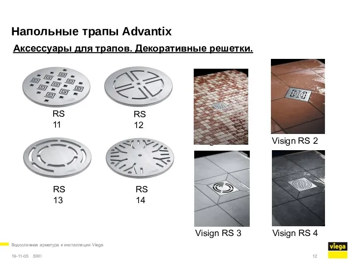 Водосливная арматура и инсталляции Viega 19-11-05 Напольные трапы Advantix Visign RS 1 Visign