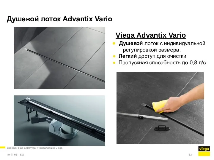 Водосливная арматура и инсталляции Viega 19-11-05 Душевой лоток Advantix Vario Viega Advantix Vario