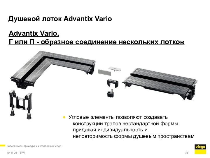 Водосливная арматура и инсталляции Viega 19-11-05 Душевой лоток Advantix Vario