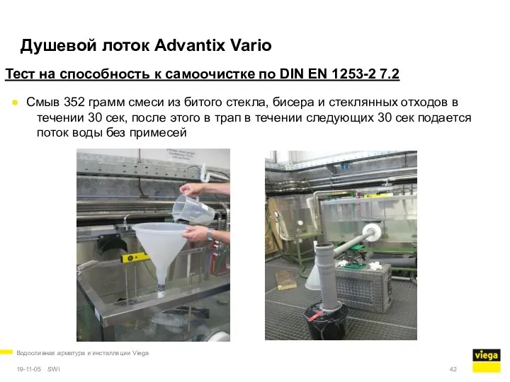 Водосливная арматура и инсталляции Viega 19-11-05 Душевой лоток Advantix Vario Тест на способность