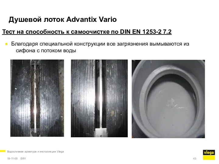 Водосливная арматура и инсталляции Viega 19-11-05 Душевой лоток Advantix Vario Тест на способность