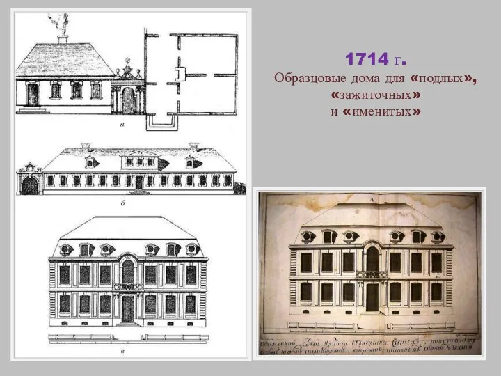 1714 г. Образцовые дома для «подлых», «зажиточных» и «именитых»