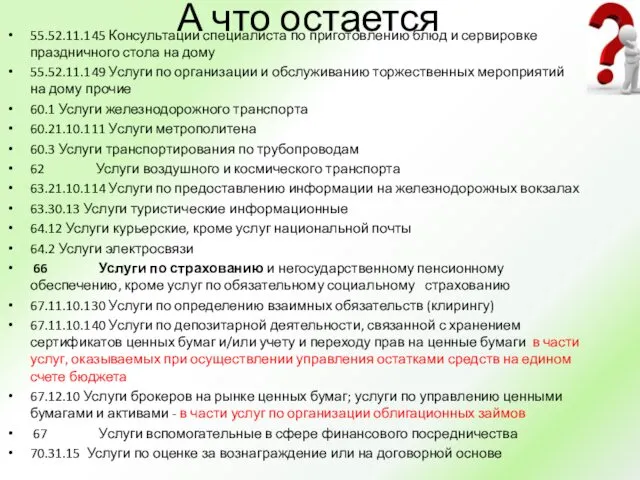 А что остается 55.52.11.145 Консультации специалиста по приготовлению блюд и