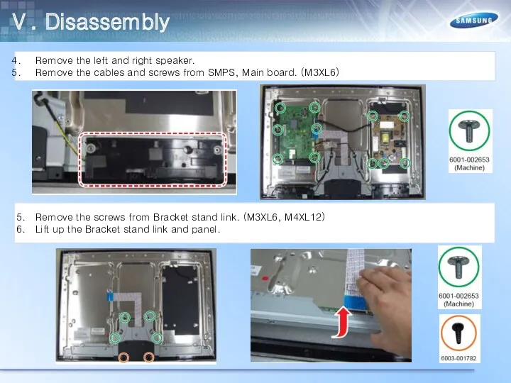 Ⅴ. Disassembly Remove the left and right speaker. Remove the