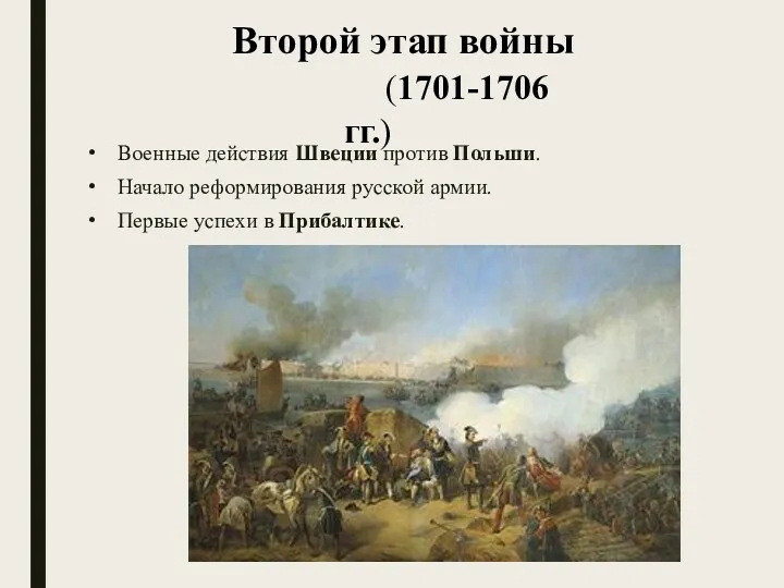 Второй этап войны Военные действия Швеции против Польши. Начало реформирования