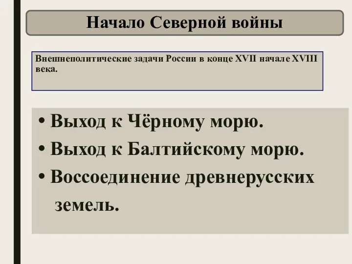 Внешнеполитические задачи России в конце XVII начале XVIII века. Выход