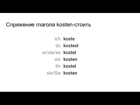 Спряжение глагола kosten-стоить