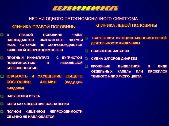 КЛИНИКА НЕТ НИ ОДНОГО ПАТОГНОМОНИЧНОГО СИМПТОМА В ПРАВОЙ ПОЛОВИНЕ ЧАЩЕ